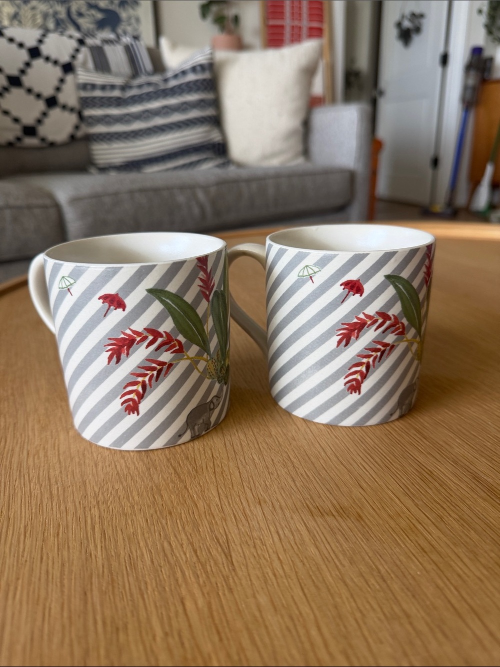 Grey Striped Elephant & Botanical Ceramic Mug - Set of 2 - Picture 3 of 6